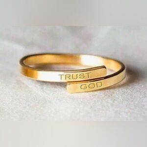 1 pc Stainless Steel Open Ring with "TRUST GOD" Engraving. New. Gold tone.